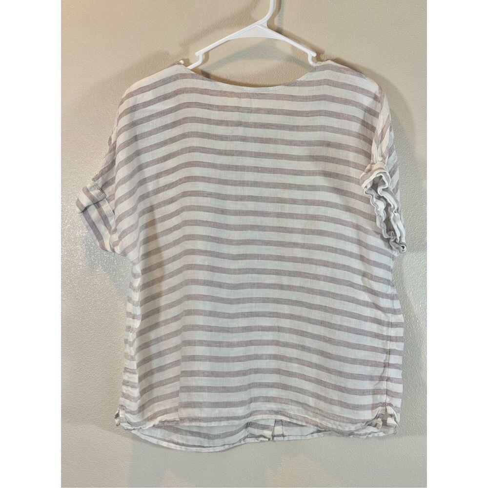 Sigrid Olsen 100% Linen Cap Sleeve Striped Lightweight Top Women's Large